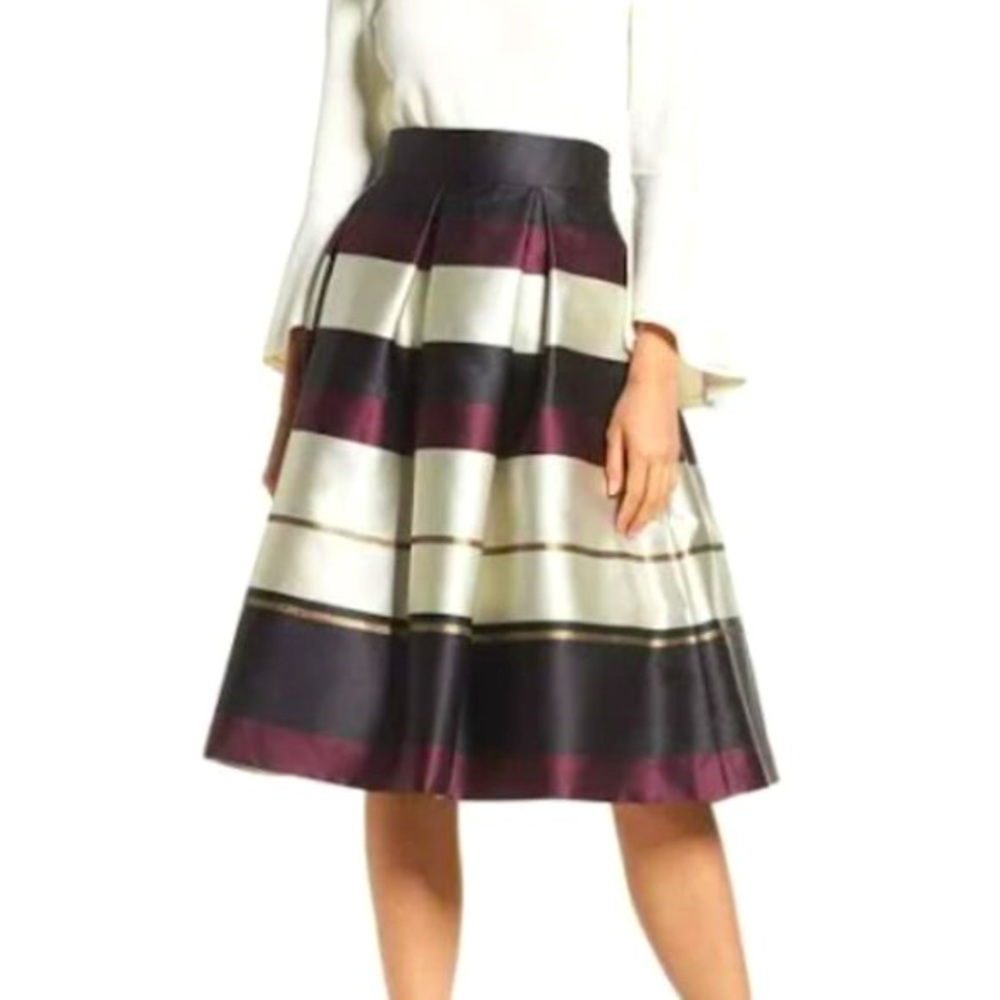 Eliza J A-Line Pleated Metallic Striped Skirt